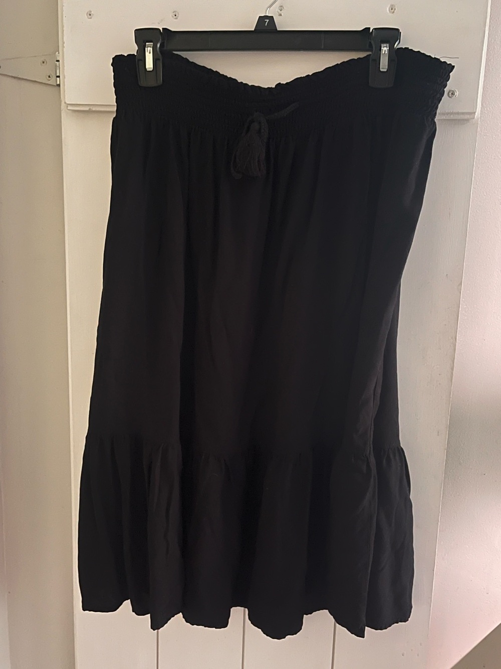 Sonoma Black Smocked Waist Tiered Midi Skirt with Drawstring